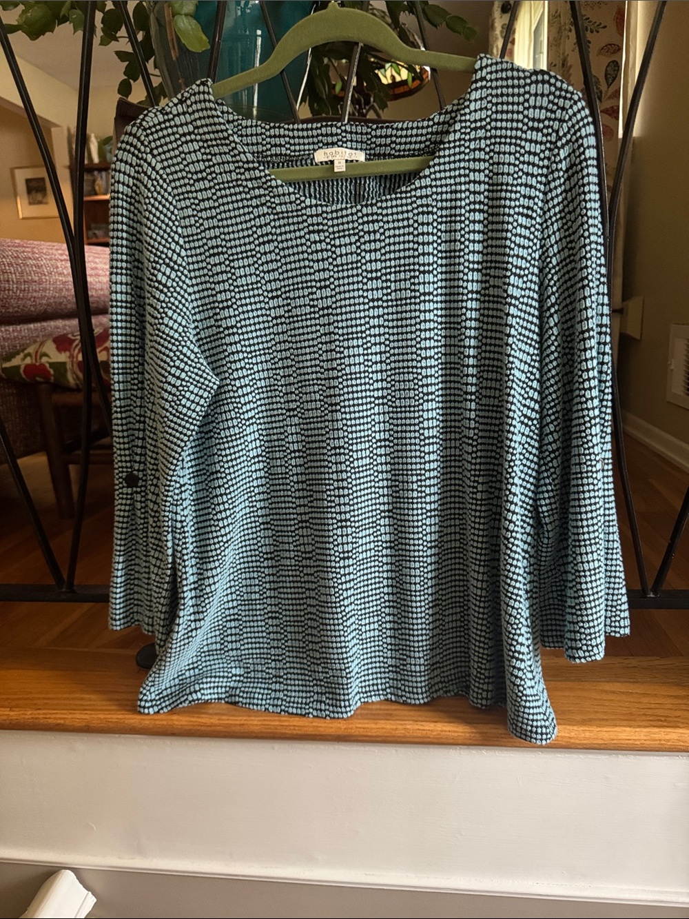Habitat Teal and Black Long-Sleeve Patterned Top